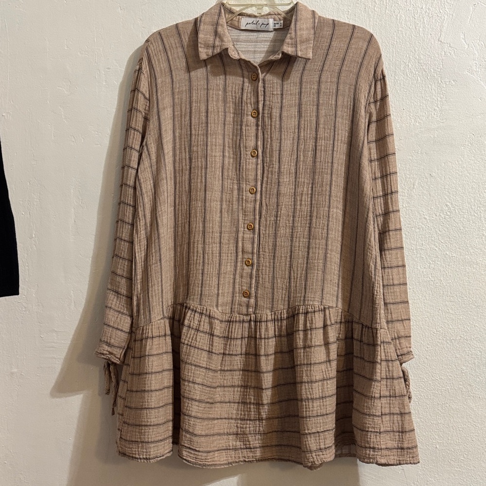Petal & Pup Striped Brown Button-Up Dress
